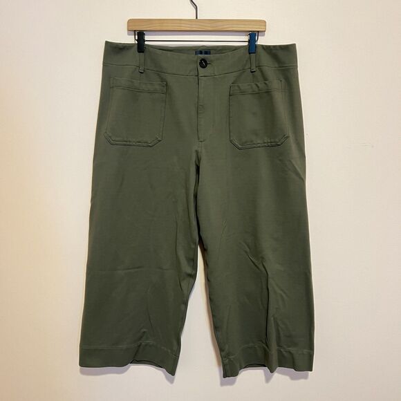 Anthropologie Maeve The Colette Ponte Crop Wide-Leg Pants Olive Green Plus 20W - Picture 1 of 7